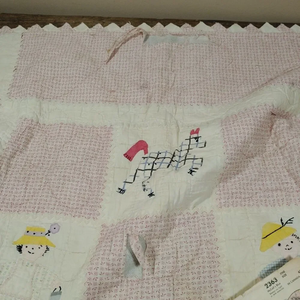 Vintage Hand Stitched Quilt Baby Blanket Farm Handmade 39